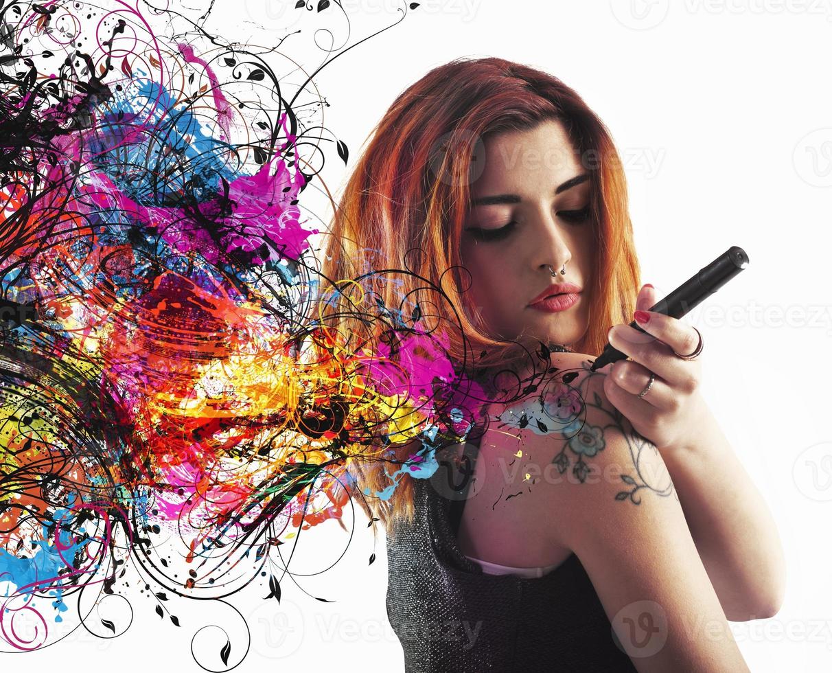 Tattoo drawing on woman photo