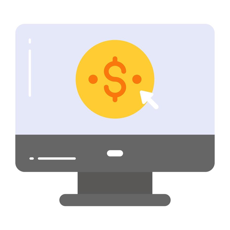 Dollar coin inside monitor with pointing arrow, concept of pay per click icon vector