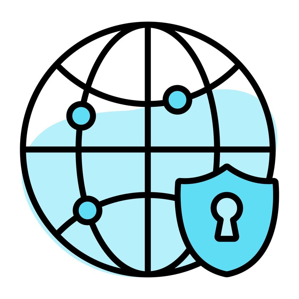 Safety shield with network globe denoting vector of network security