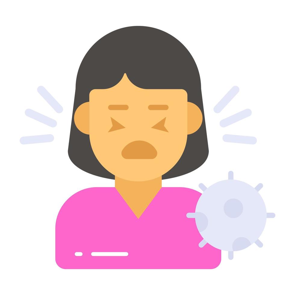 Sneezing woman avatar with coronavirus symbol denoting concept of sick women vector