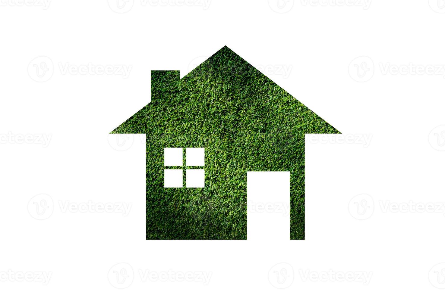 Grass home icon from grass background,Eco Architecture,Green Building,Image clean green house. Ecology , isolated on white photo