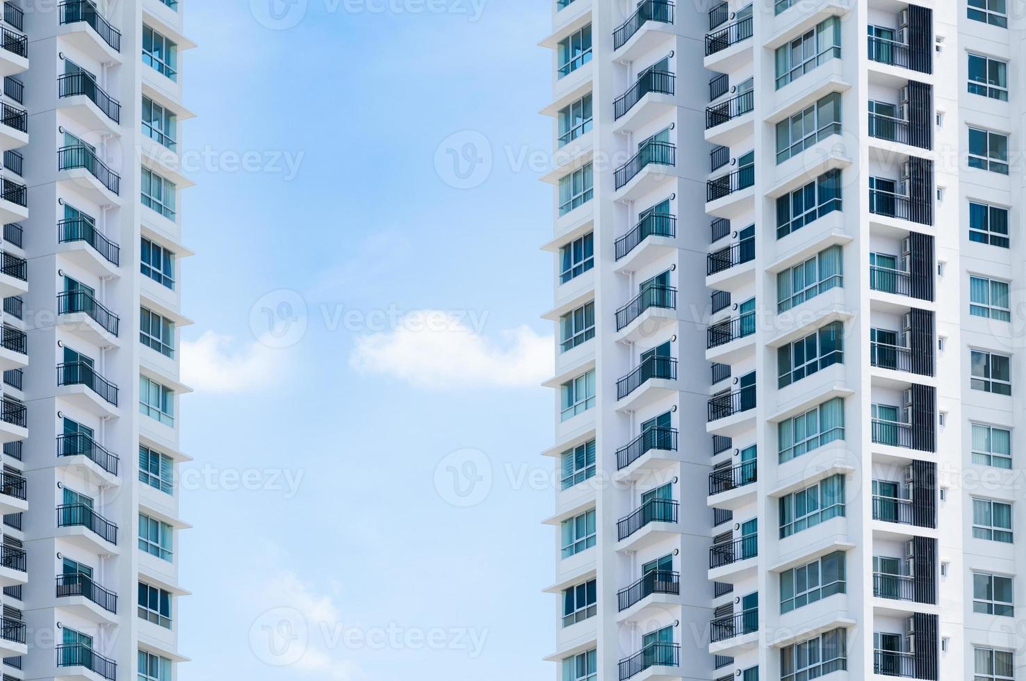 New building architecture on blue sky background,Low angle architectural exterior view of modern photo