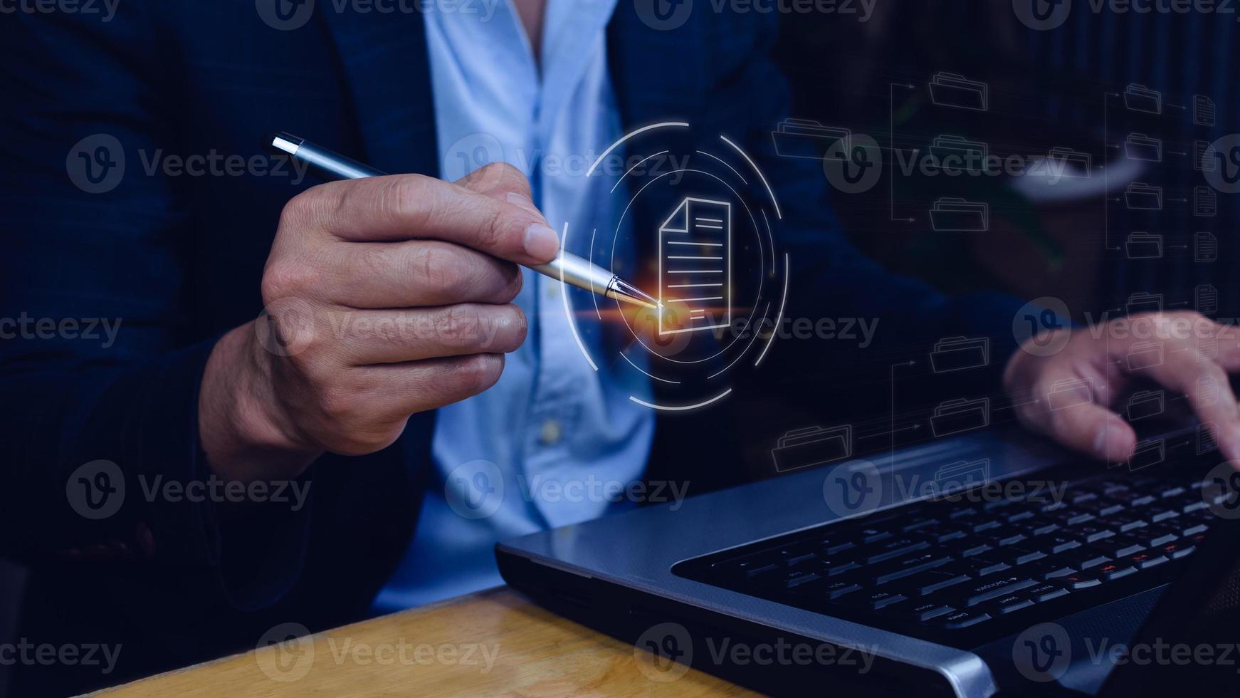 Document Management System DMS, Online documentation database and process automation to efficiently manage files, knowledge and documentation enterprise with ERP. Corporate business technology. photo