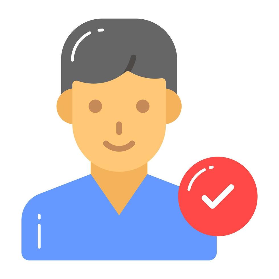 Person avatar with tick mark showing concept vector of verified user