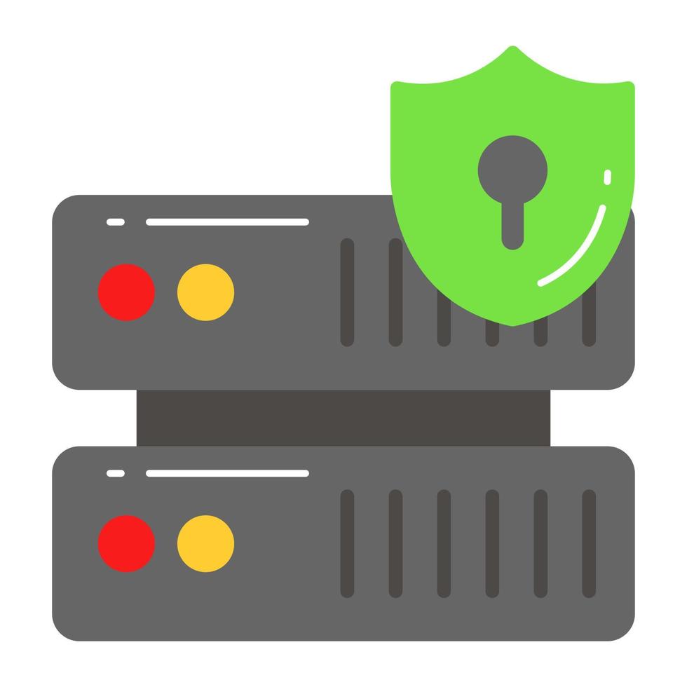 Protection shield with data server showing concept of data server security vector