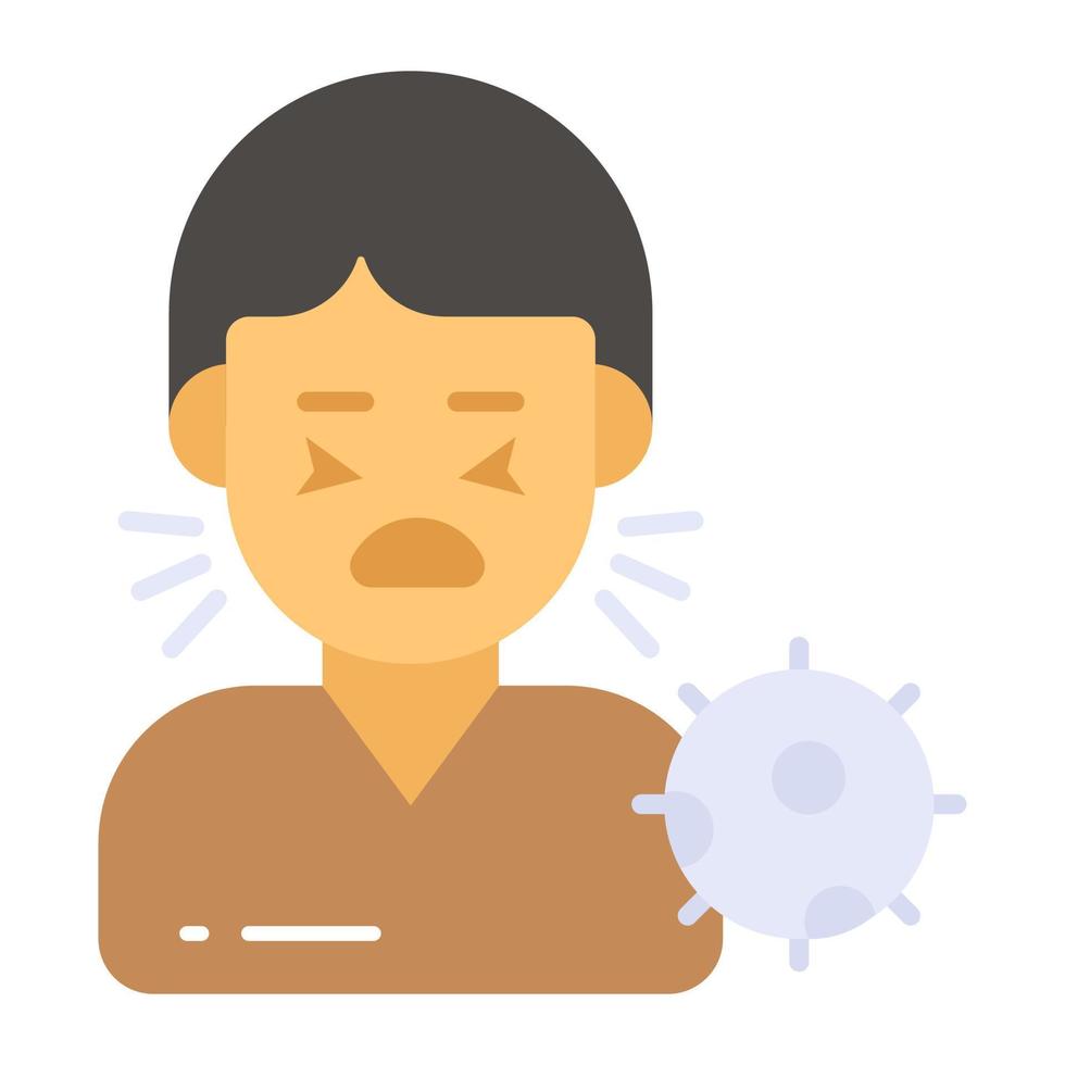 Sneezing Man avatar with coronavirus symbol denoting concept of sick Man vector