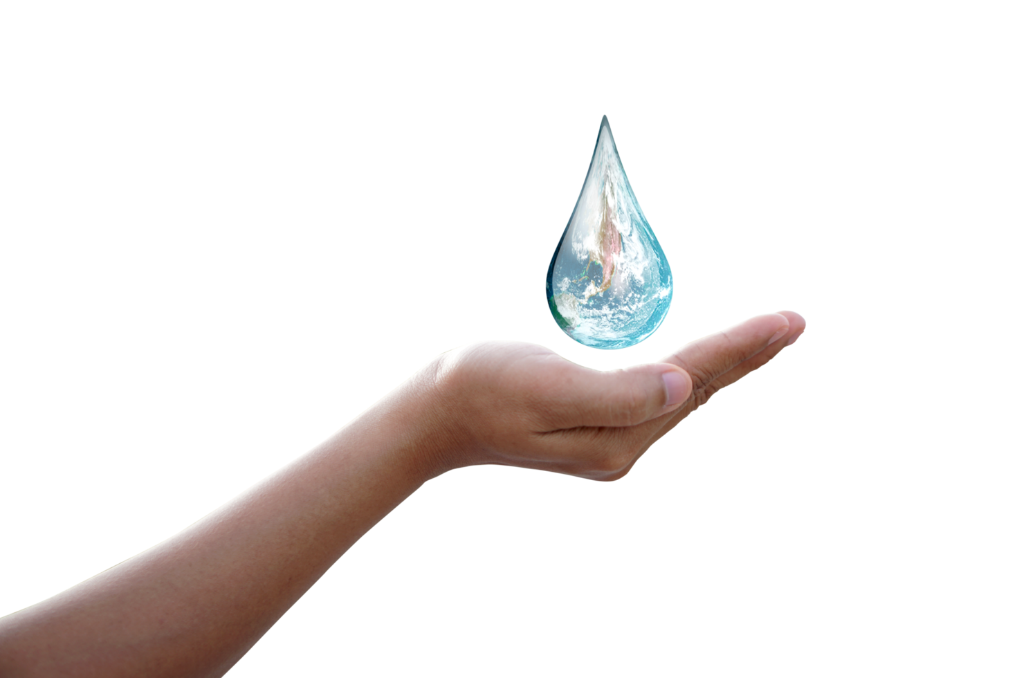 concept of saving the world water droplets on human hand png