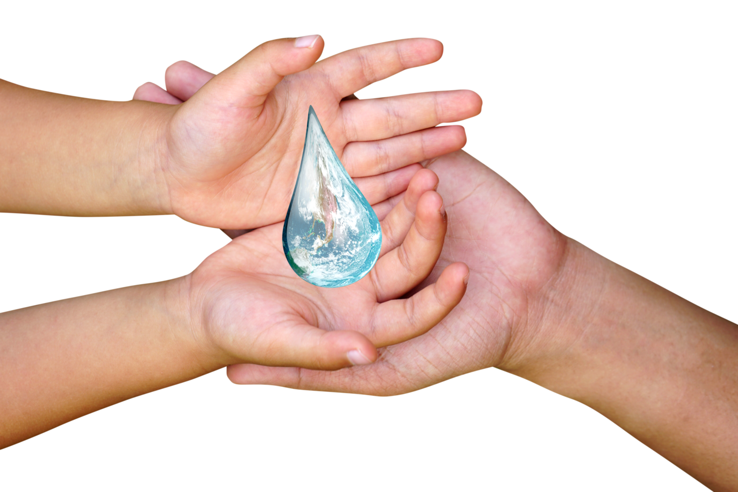 concept of saving the world water droplets on human hand png