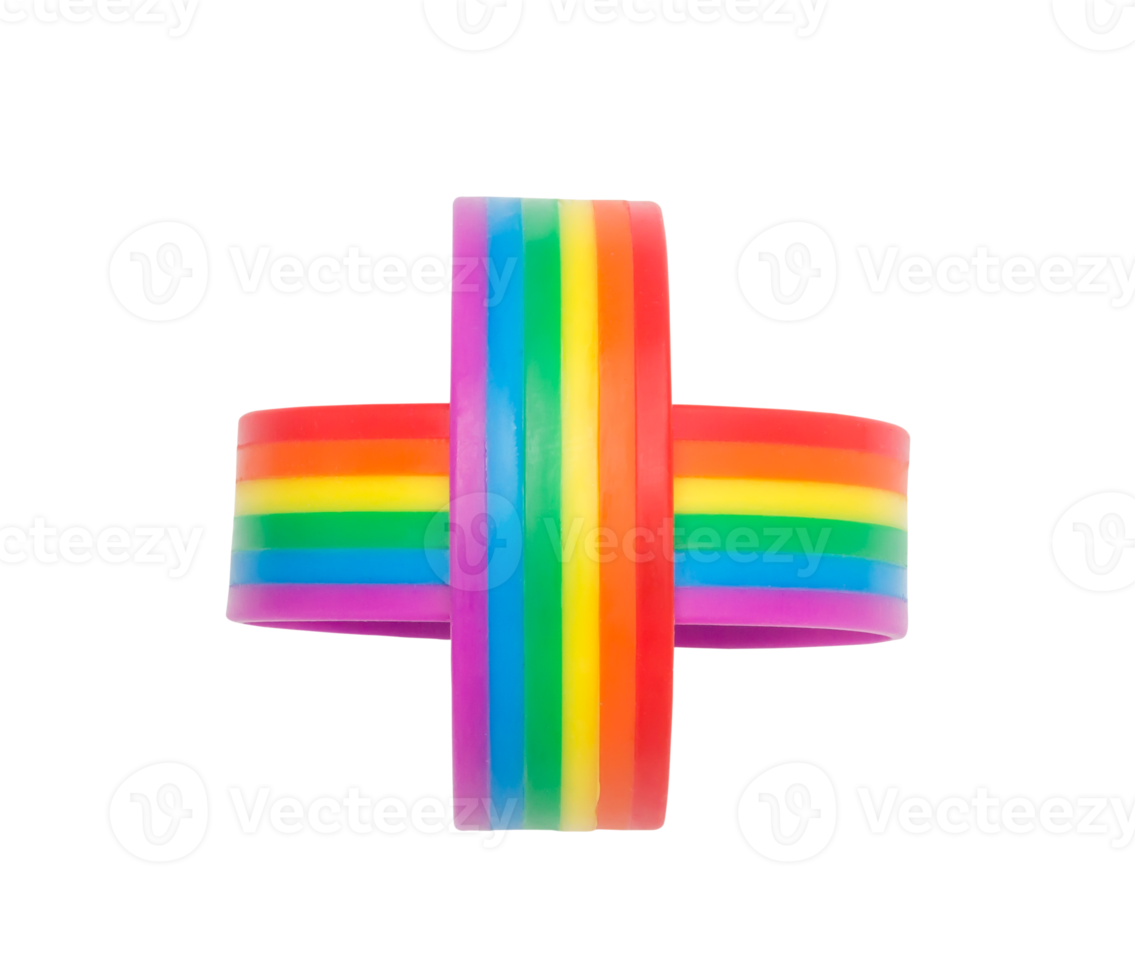 Two colorful rainbow wristbands in plus sign, lgbtq people symbol isolated with clipping path. Concept of lgbtq wristband wearing to support and attend celebration event of lgbtq png
