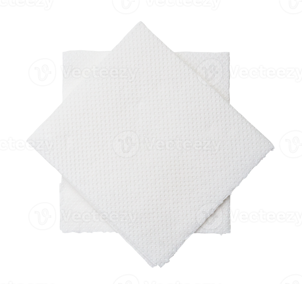 Two folded pieces of white tissue paper or napkin in stack are isolated with clipping path in png file format