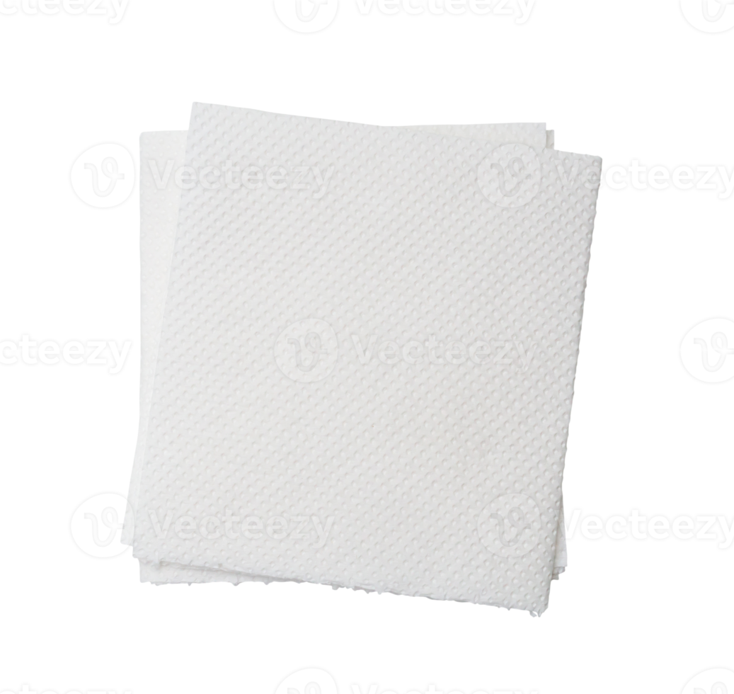 Two folded pieces of white tissue paper or napkin in stack isolated with clipping path in png file format