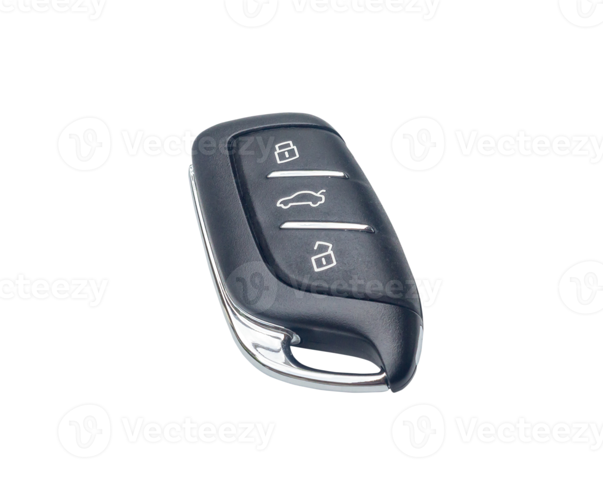 Digital car key control remote with unlockable and lockable buttons isolated with clipping path in png file format