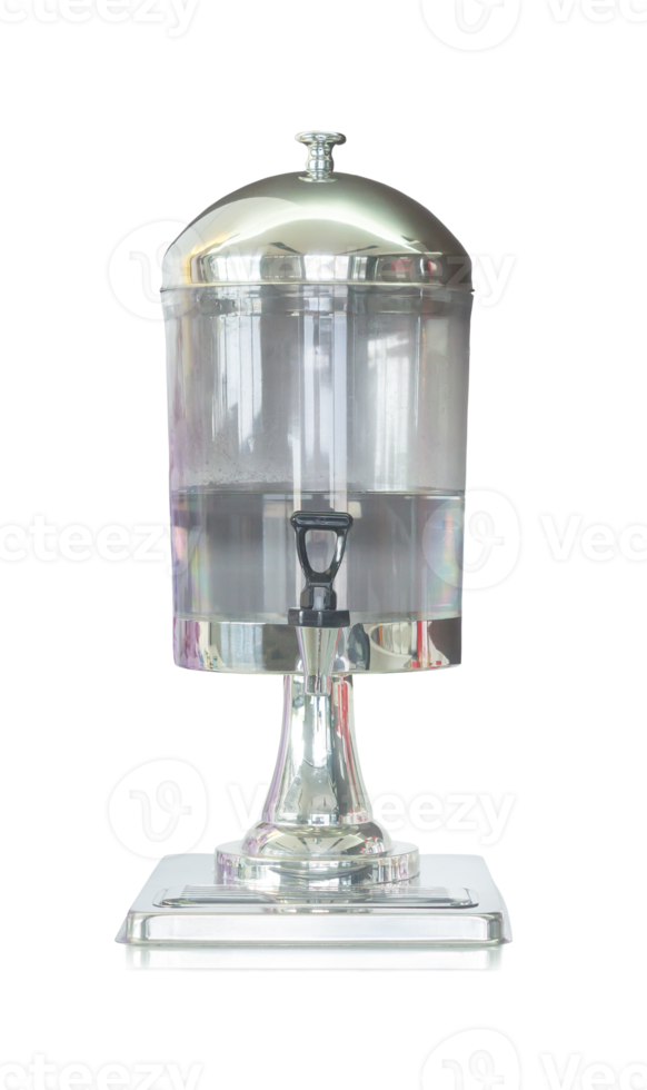 Transparent leaden drinking water dispenser isolated with clipping path and shadow in png file format