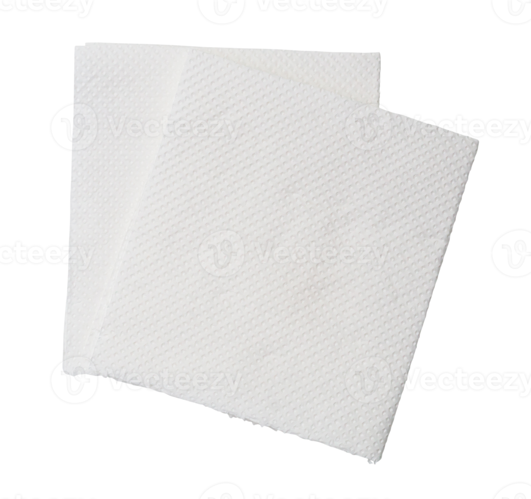 Two folded pieces of white tissue paper or napkin in stack isolated with clipping path in png file format