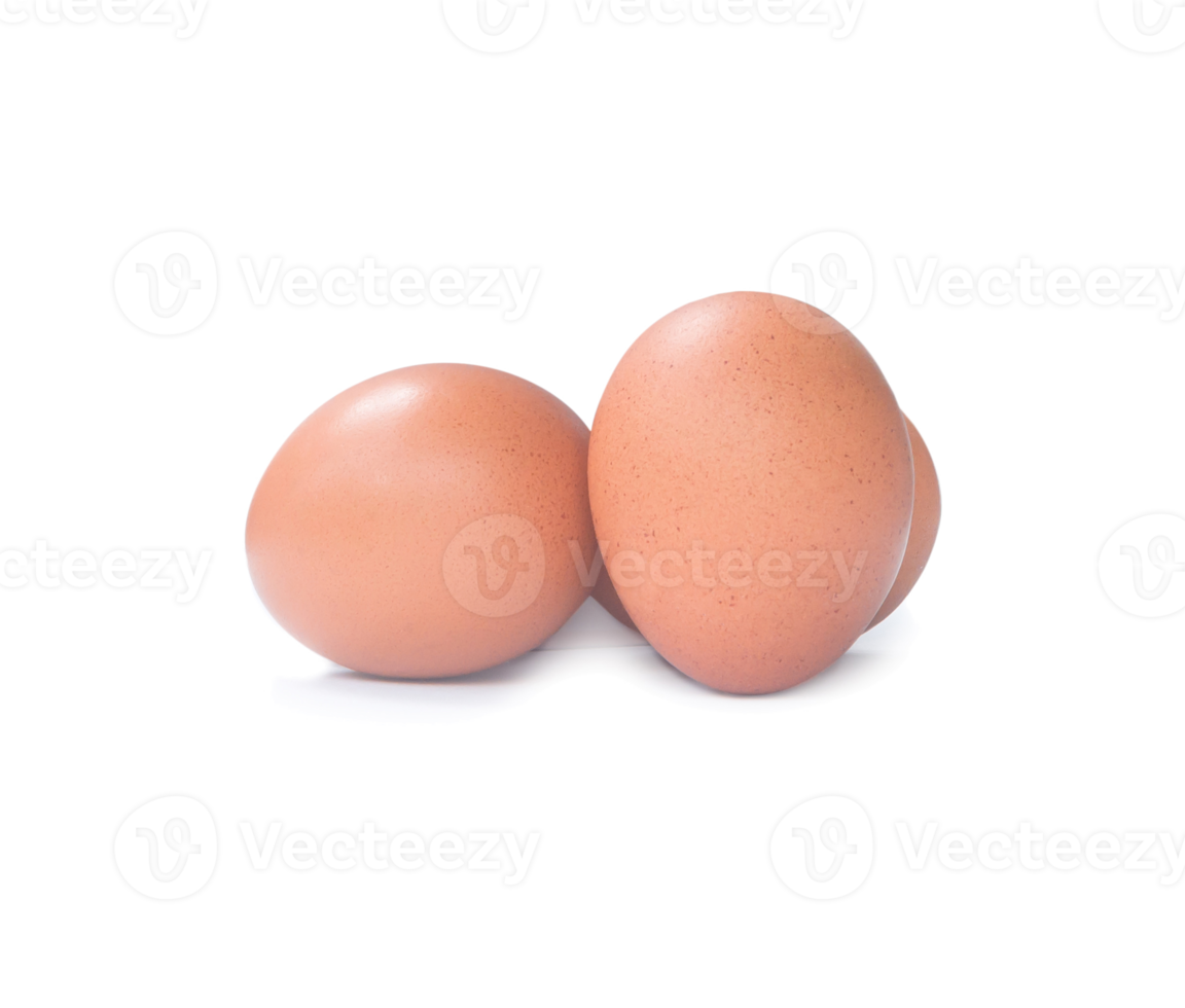 Three fresh brown chicken eggs isolated with clipping path and shadow in png file format