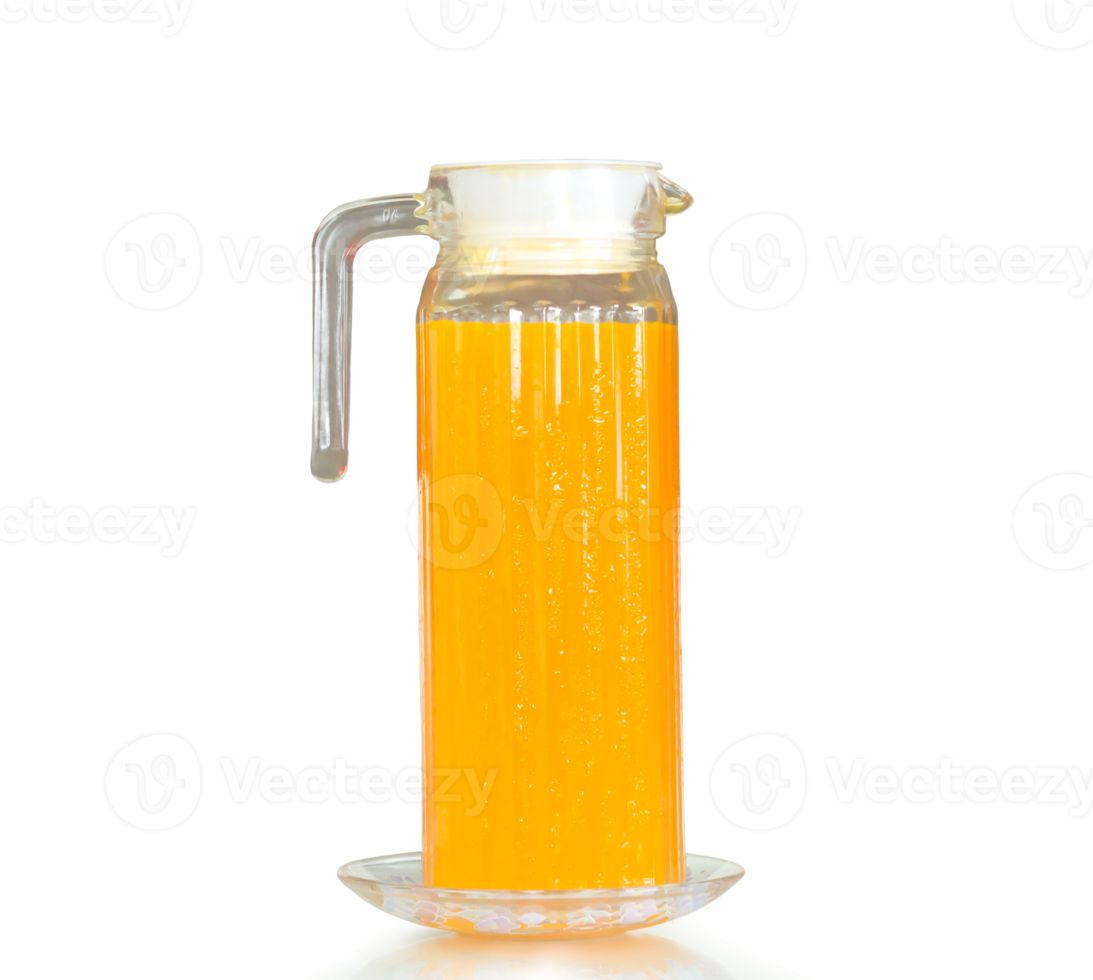 Fresh orange juice in tall jug isolated with clipping path and shadow in png file format