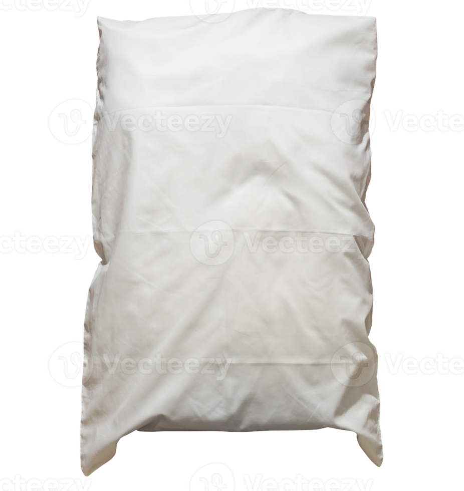 White crumpled pillow with case after guest's use at hotel or resort room isolated with clipping path in png file format, Concept of comfortable and happy sleep in daily life