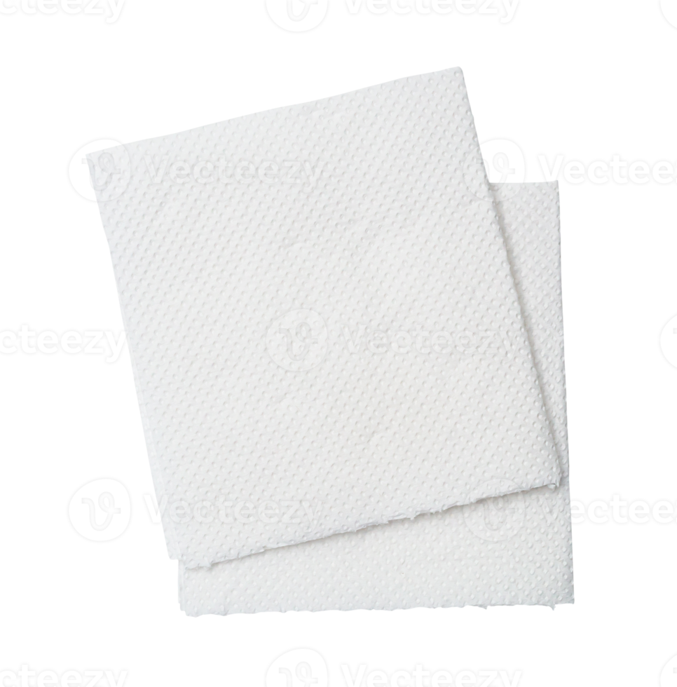 Two folded pieces of white tissue paper or napkin in stack tidily prepared for use in toilet or restroom isolated with clipping path in png file format