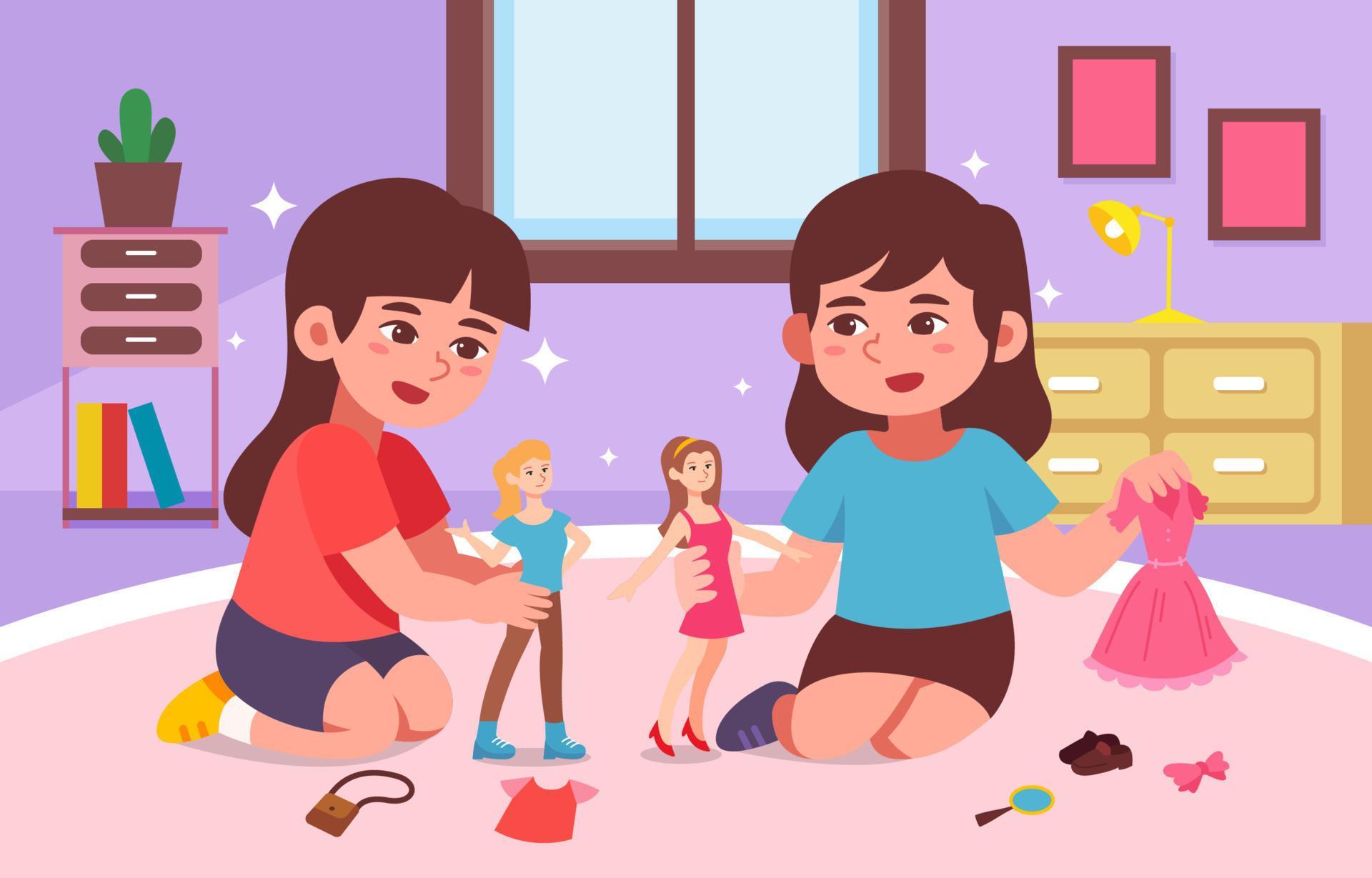 Girls Play with Dolls 20946176 Vector Art at Vecteezy