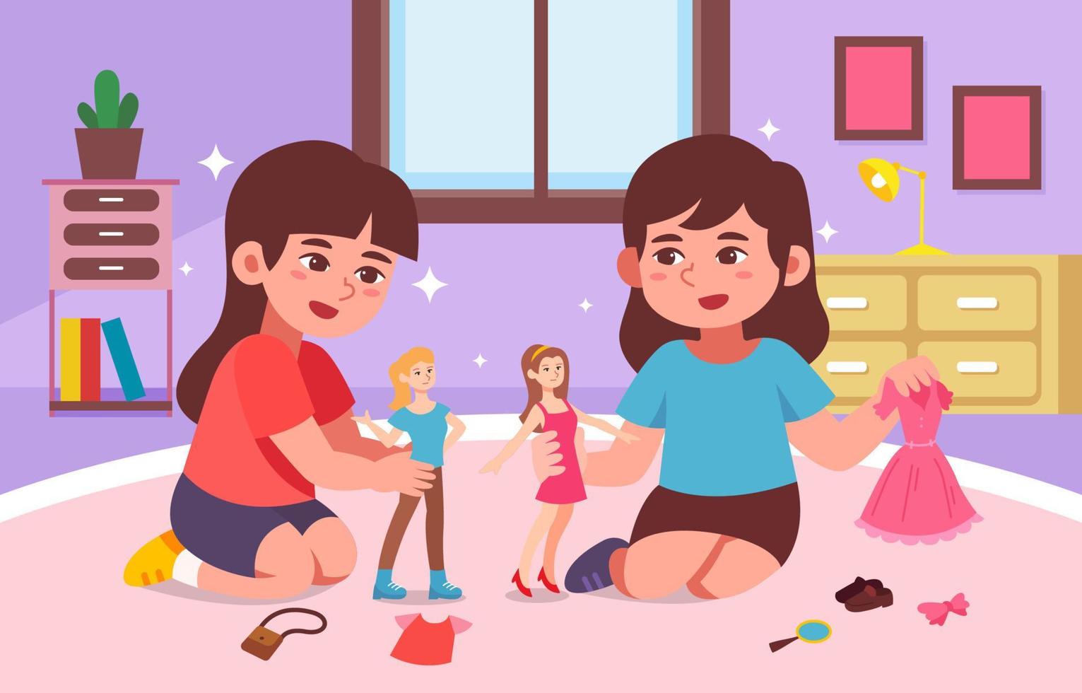 Girls Play with Dolls vector