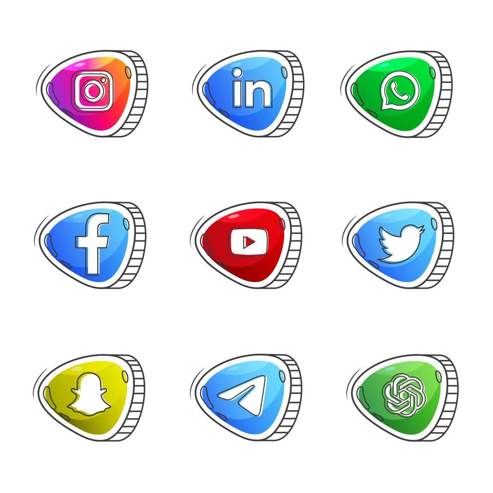 social medios de comunicación logo colección en garabatear estilo vector