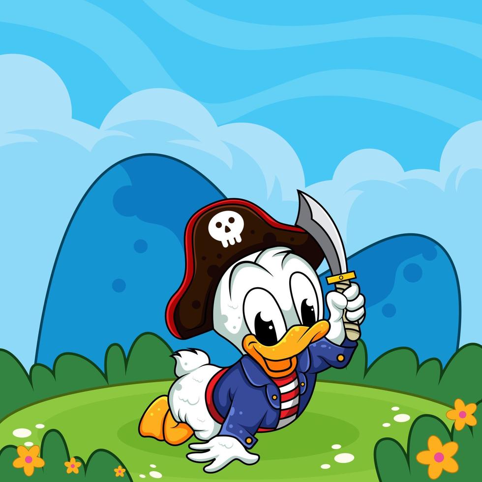 Cute Duck in Pirate Costume vector