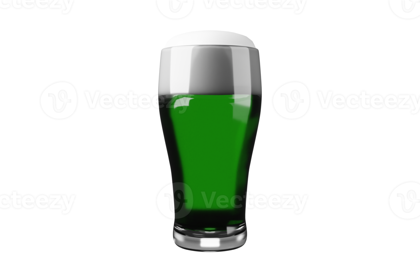 A 3D illustration for St. Patrick's Day showing a cartoon-style green beer glass with foam png