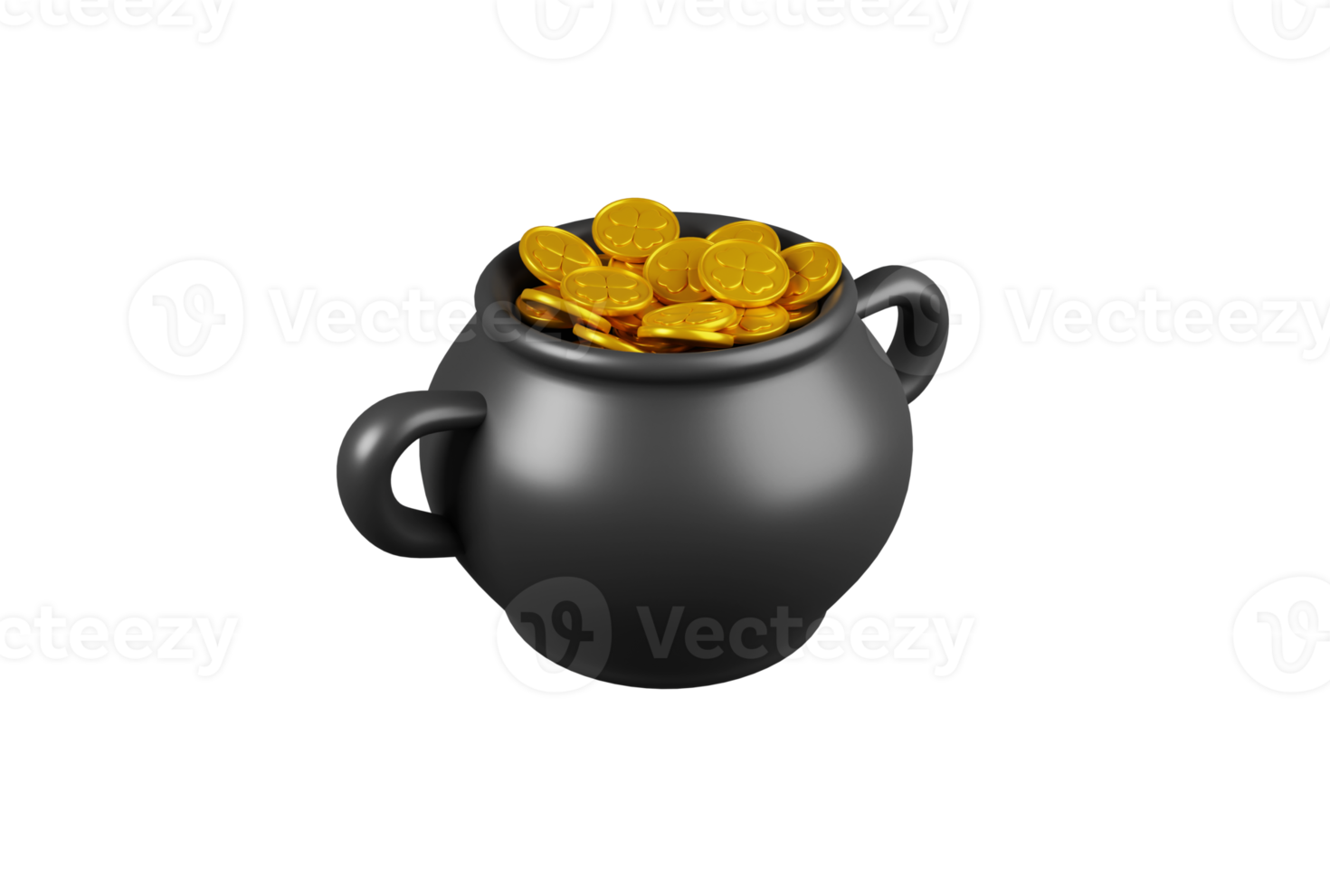 The 3D illustration for St. Patrick's Day is a fun cartoon pot filled with golden coins png