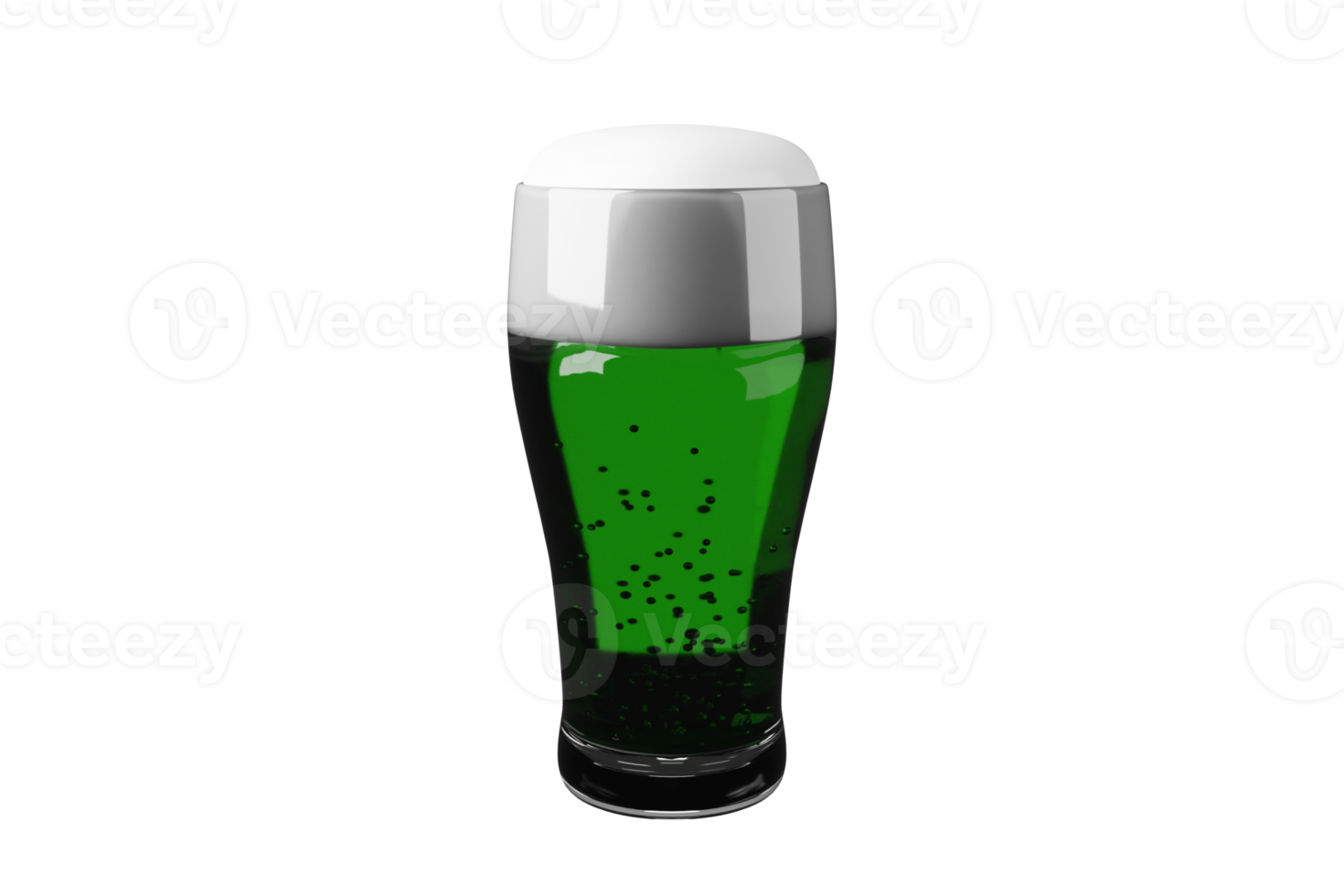 A 3D illustration for St. Patrick's Day showing a cartoon-style green beer glass with foam png