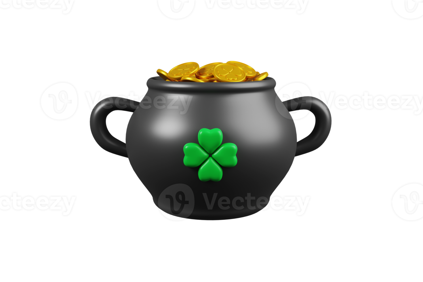 The 3D illustration for St. Patrick's Day is a fun cartoon pot filled with golden coins png