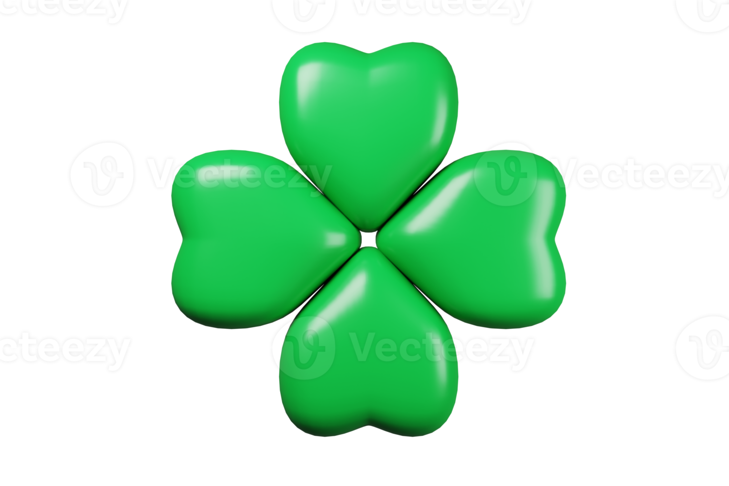 A 3D illustration of a green clover leaf in a cartoon style for St. Patrick's Day png