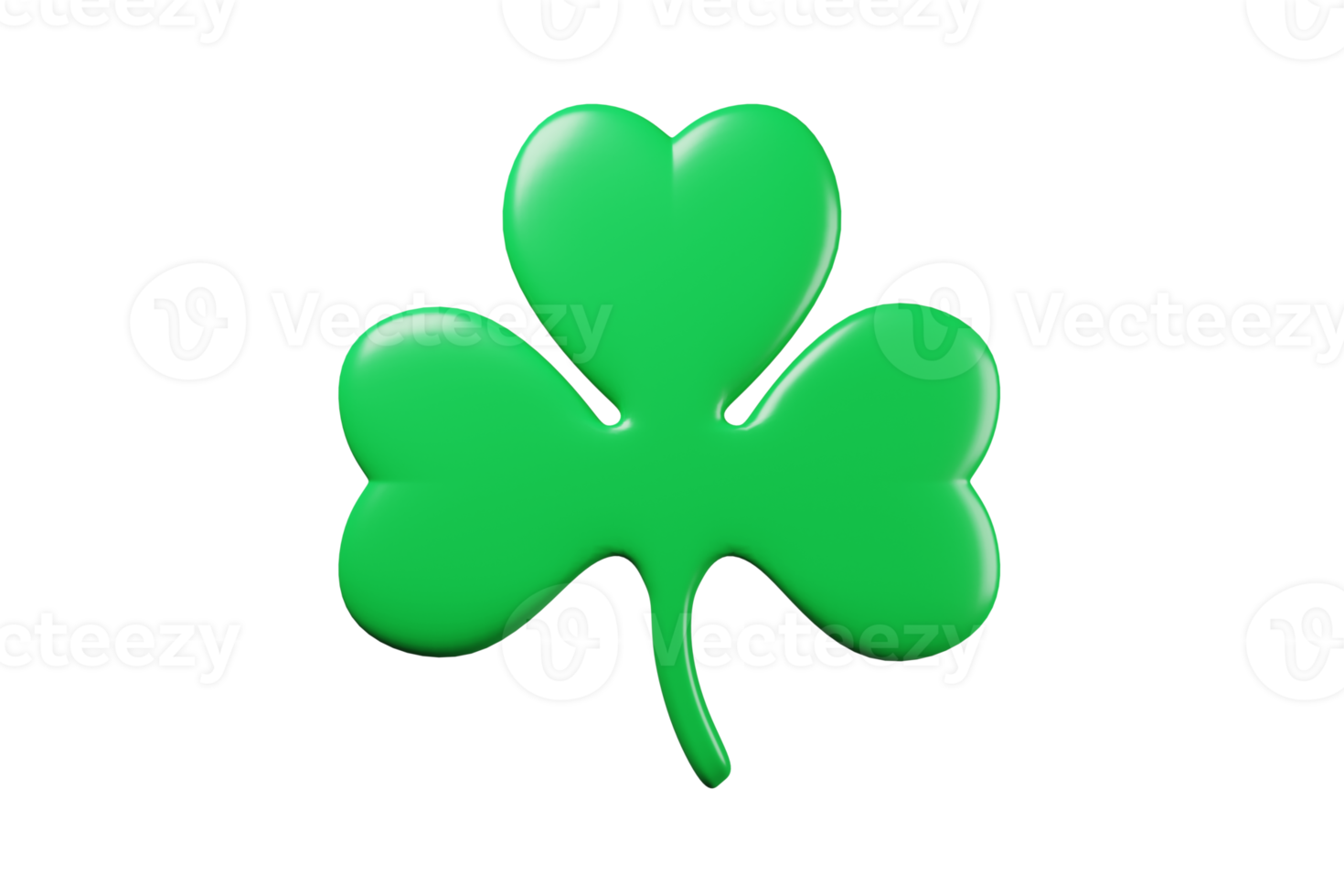 A 3D illustration of a green clover leaf in a cartoon style for St. Patrick's Day png