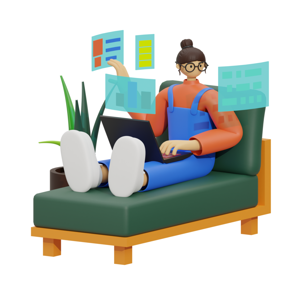 verbessern Produktivität mit Laptop verwenden auf Sofas 3d Illustration png