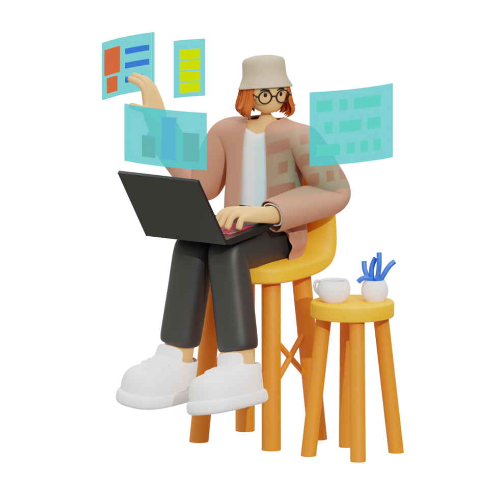 realçando produtividade com computador portátil usar em sofás 3d ilustração png