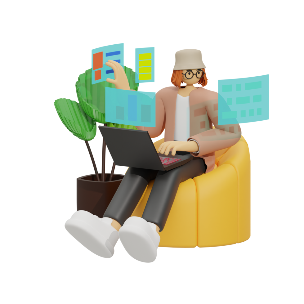 Enhancing Productivity with Laptop Use on Sofas 3D illustration png