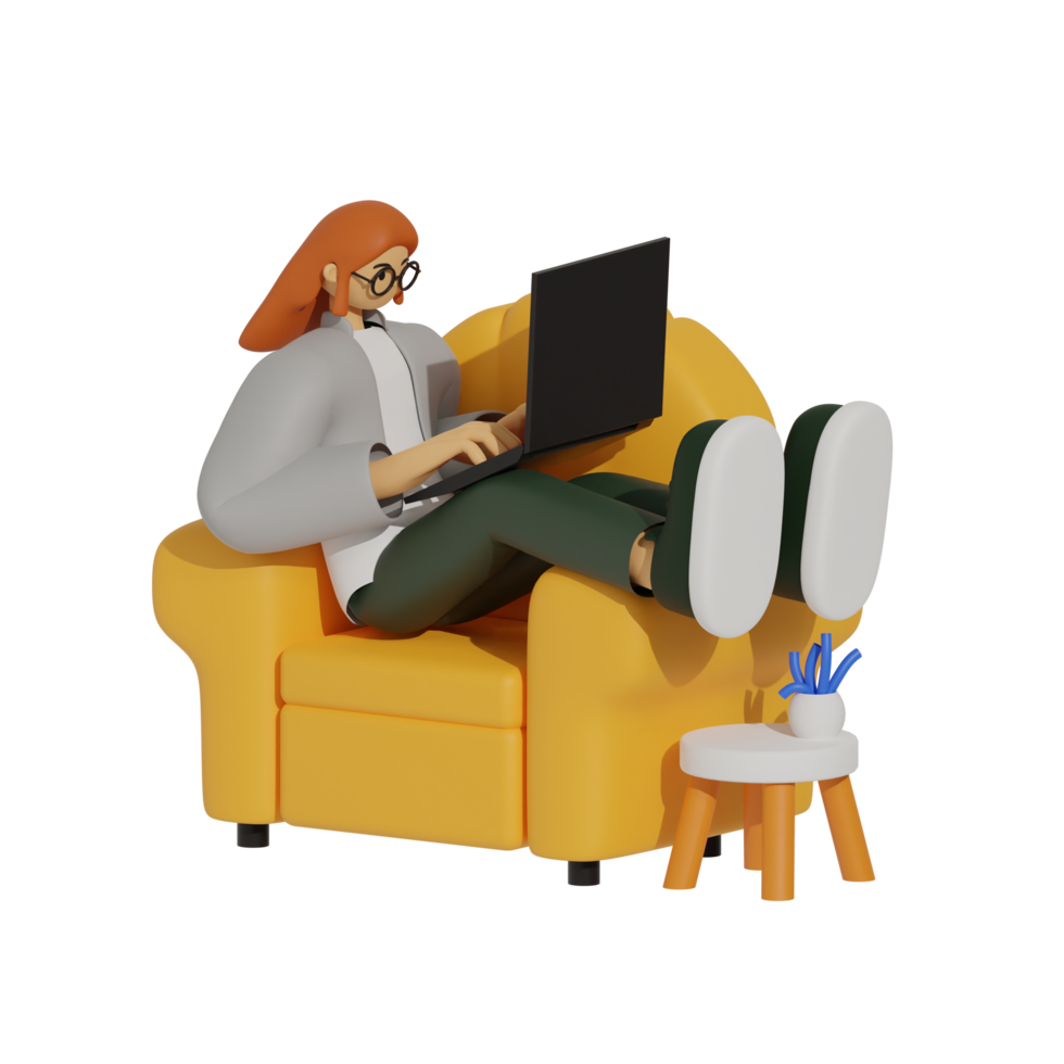 verbessern Produktivität mit Laptop verwenden auf Sofas 3d Illustration png