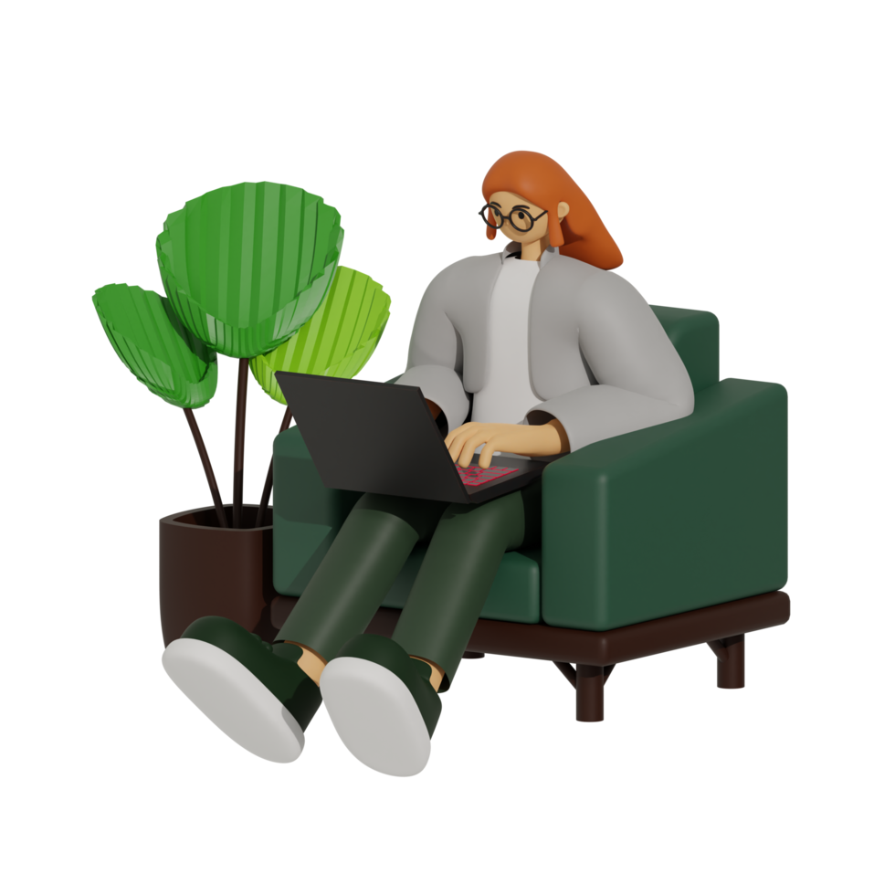 verbessern Produktivität mit Laptop verwenden auf Sofas 3d Illustration png