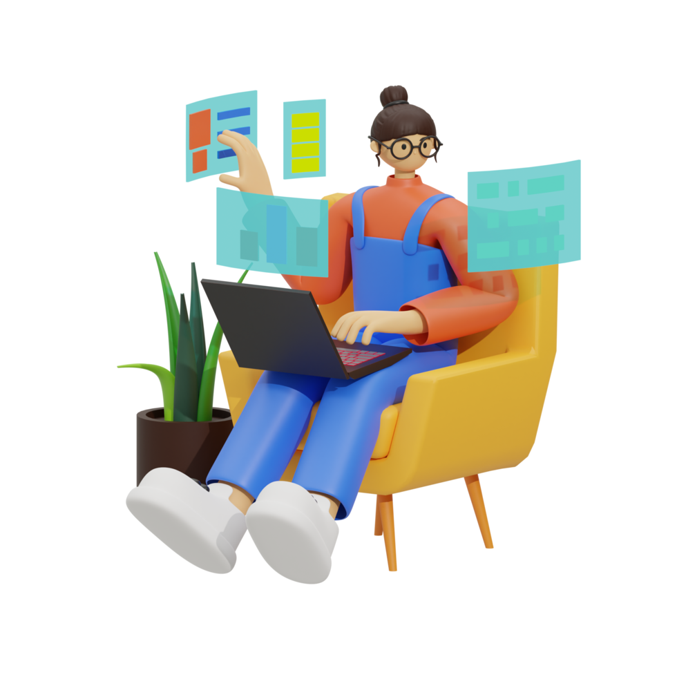 verbessern Produktivität mit Laptop verwenden auf Sofas 3d Illustration png