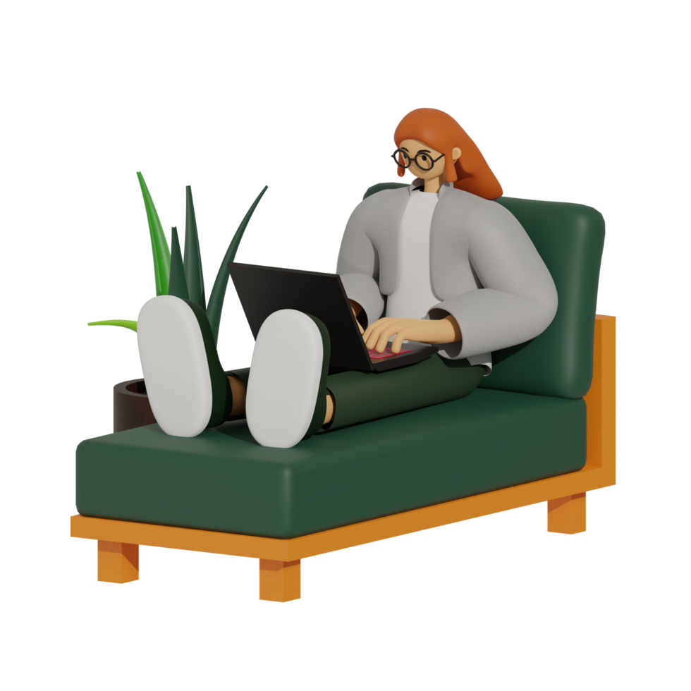 Enhancing Productivity with Laptop Use on Sofas 3D illustration png