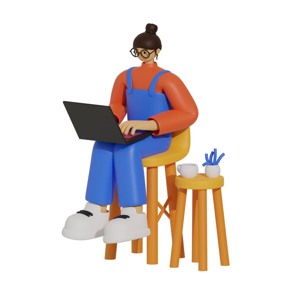 Enhancing Productivity with Laptop Use on Sofas 3D illustration png