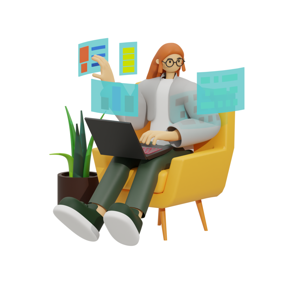 Enhancing Productivity with Laptop Use on Sofas 3D illustration png