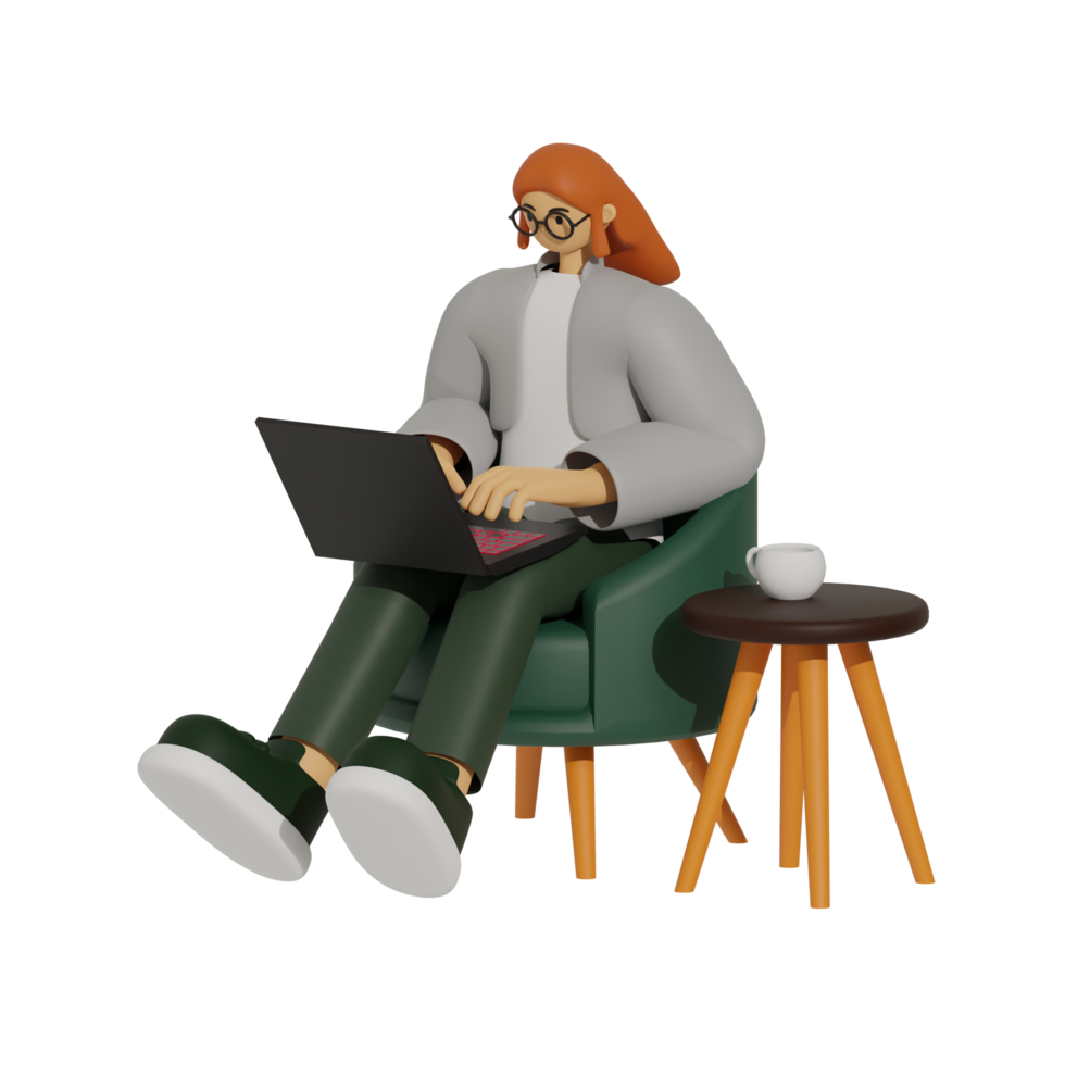 Enhancing Productivity with Laptop Use on Sofas 3D illustration png
