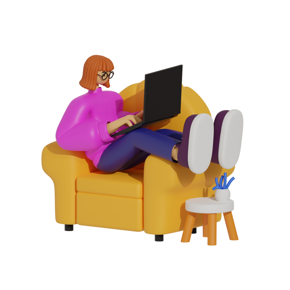 Enhancing Productivity with Laptop Use on Sofas 3D illustration png