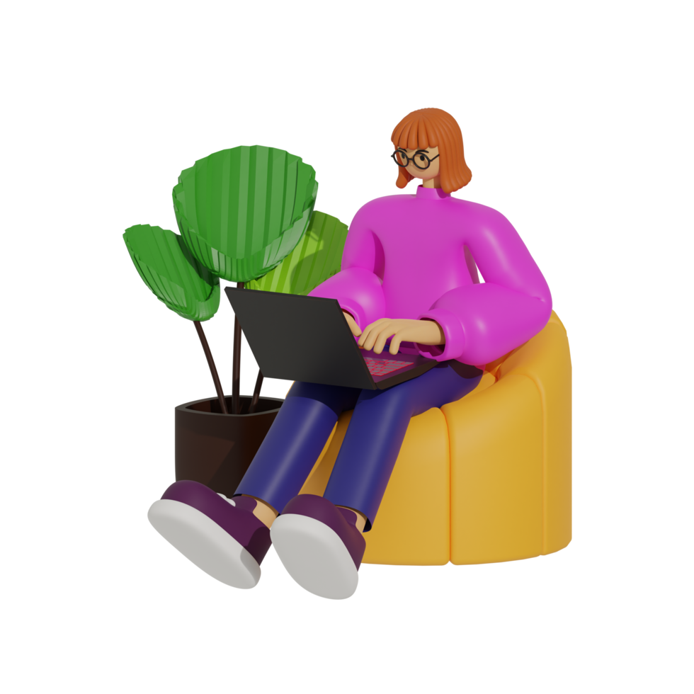 Enhancing Productivity with Laptop Use on Sofas 3D illustration png