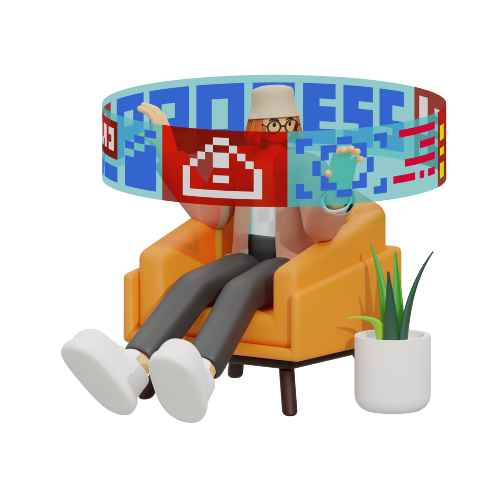 3d illustration work in hologram screen png