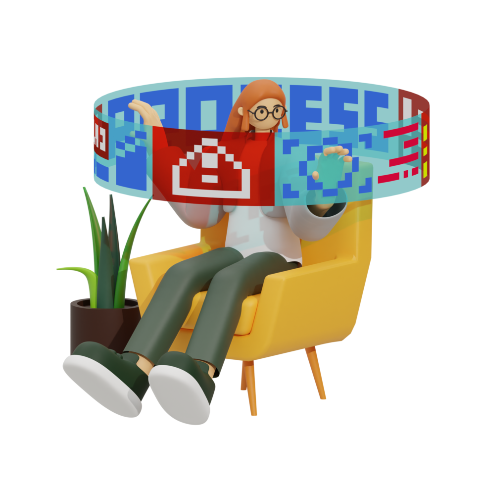 3d illustration work in hologram screen png
