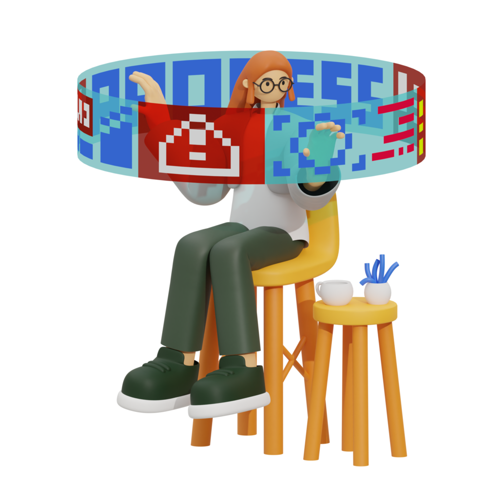3d illustration work in hologram screen png