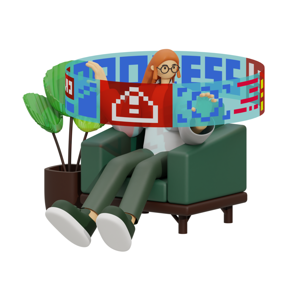 3d illustration work in hologram screen png