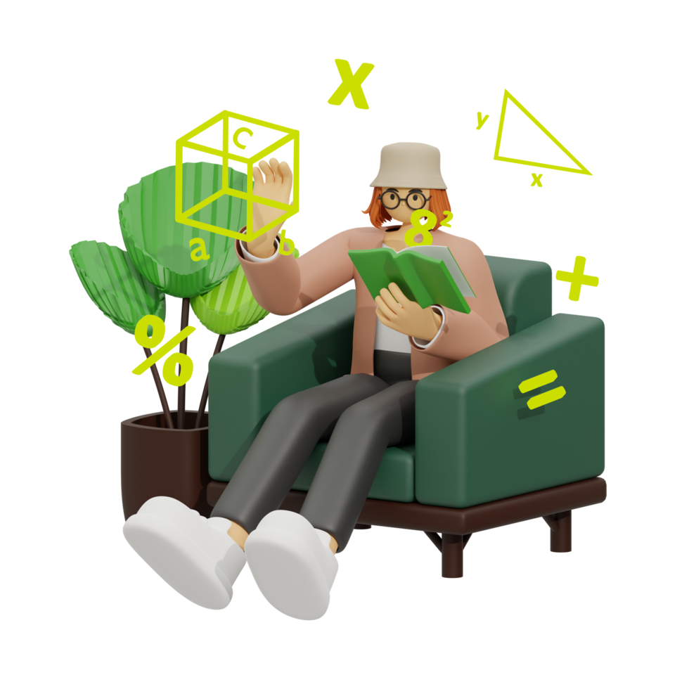 3d ilustración aprender matemáticas a hogar png