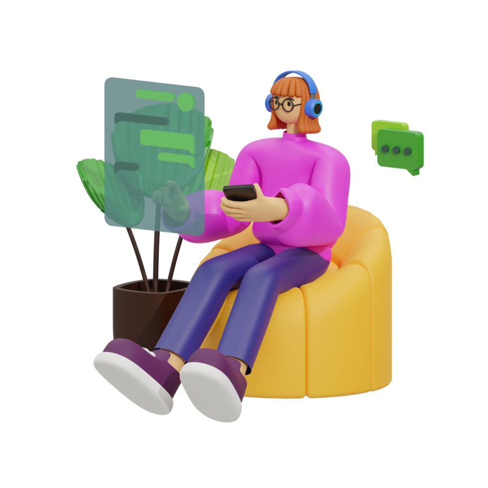 3d illustration chatting when sitting in the sofa png